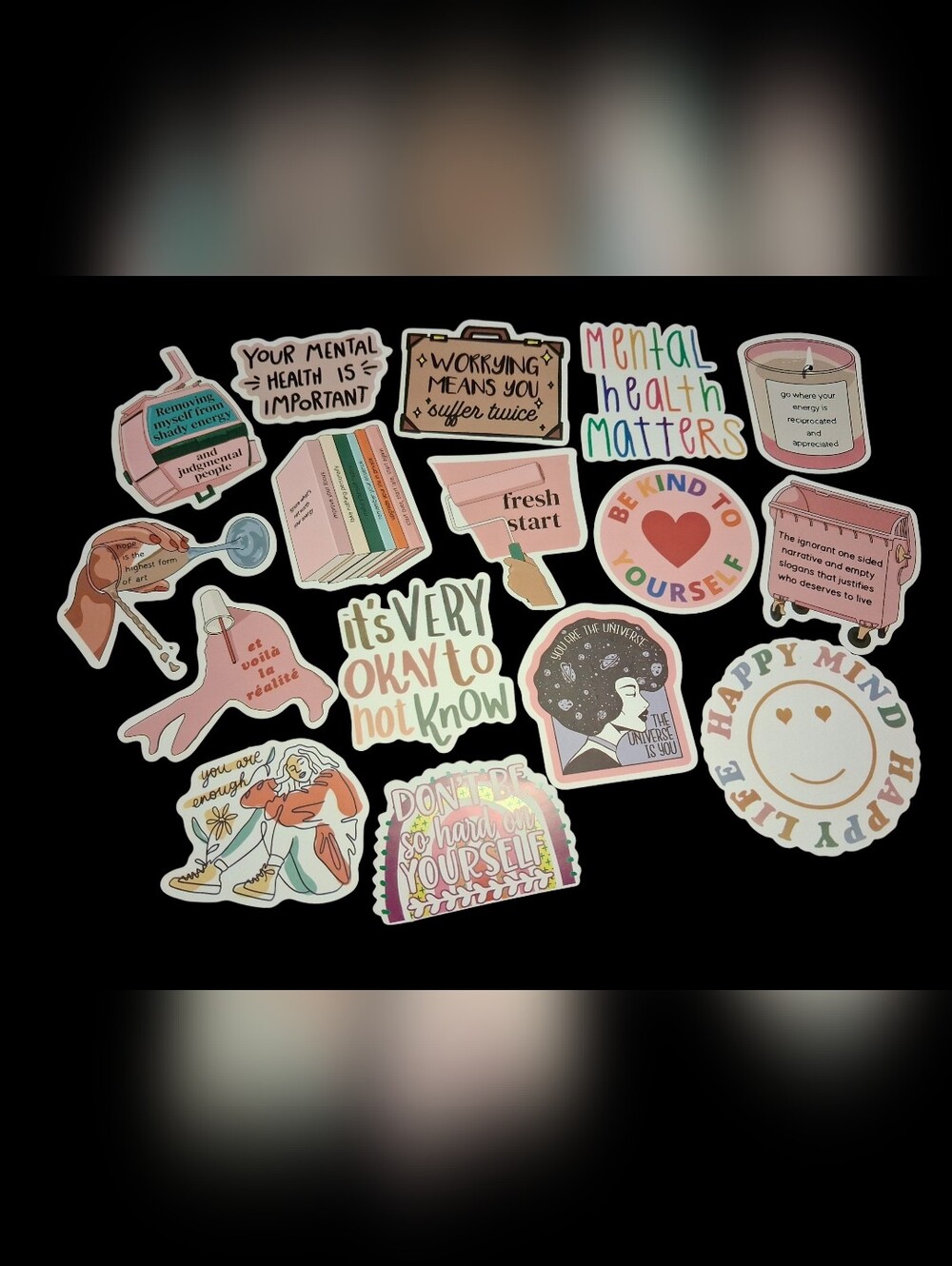 Mental Health Affirmation Sticker Pack — Pastel Pink & Multi